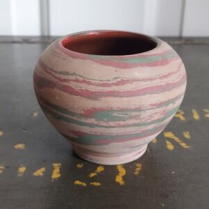 Vintage Silver Springs Florida Marbled Swirl Art Pottery Bud Vase Pink Green 3"